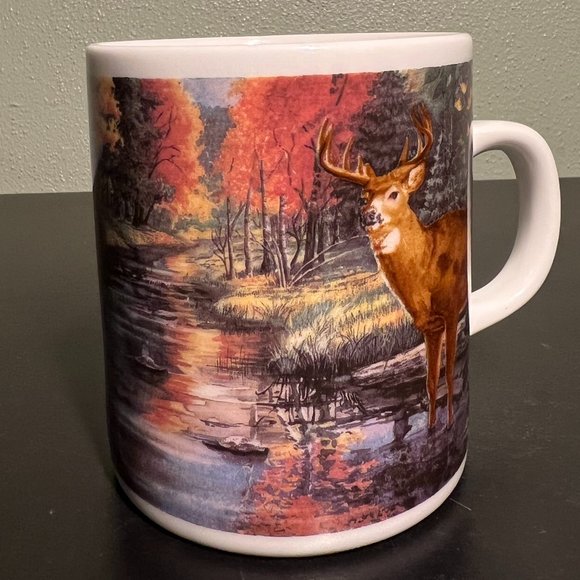 Two Vtg FRIENDS OF THE WETLANDS  Deer, Fawn, Doe & Buck, Woodland Ceramic Mugs - Picture 6 of 12